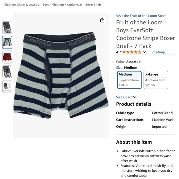 🔴 4/$15 Fruit of the Loom Bundle of 7 Boys Striped Boxer Briefs size S in EUC - Picture 10 of 11